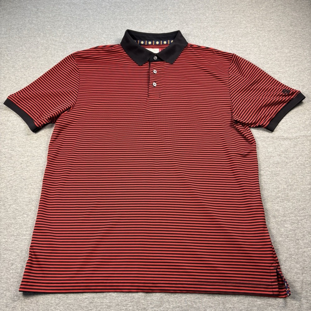 Ben Hogan Men's Large Golf Performance Polo Classic Black Red Striped Shirt